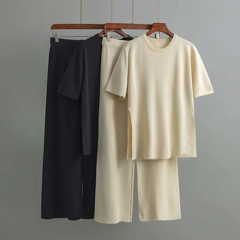 Women's Knitted Two-Piece Set -  Top and Trousers