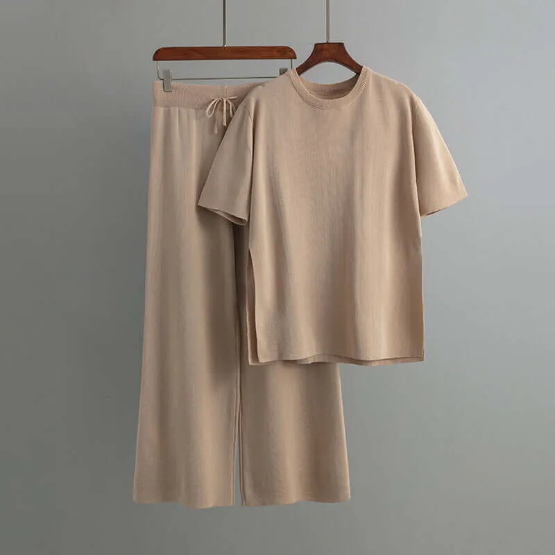 Women's Knitted Two-Piece Set -  Top and Trousers