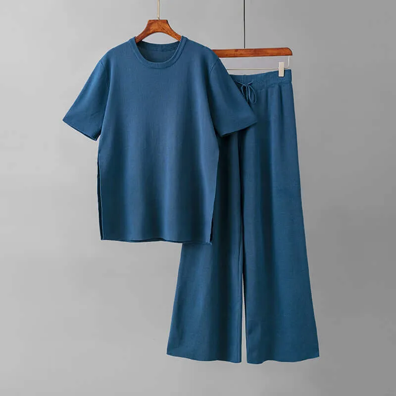Women's Knitted Two-Piece Set -  Top and Trousers