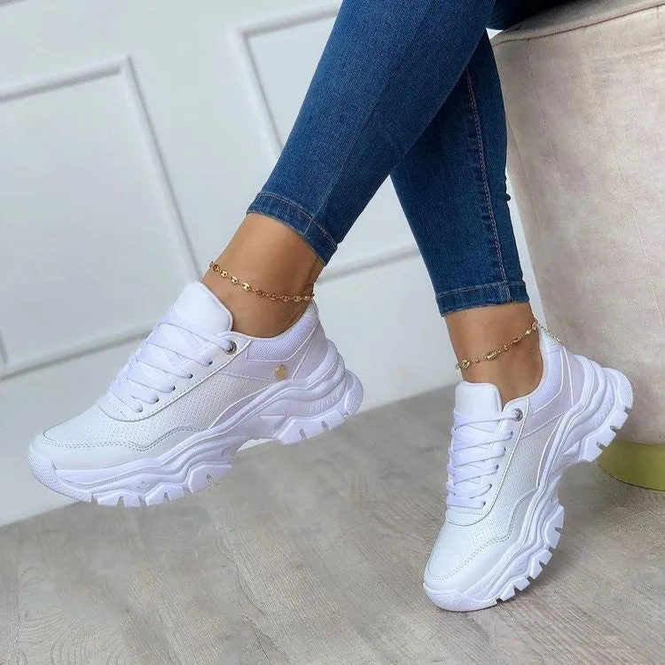 Women's Platform Lace-Up Shoes – Solid Color