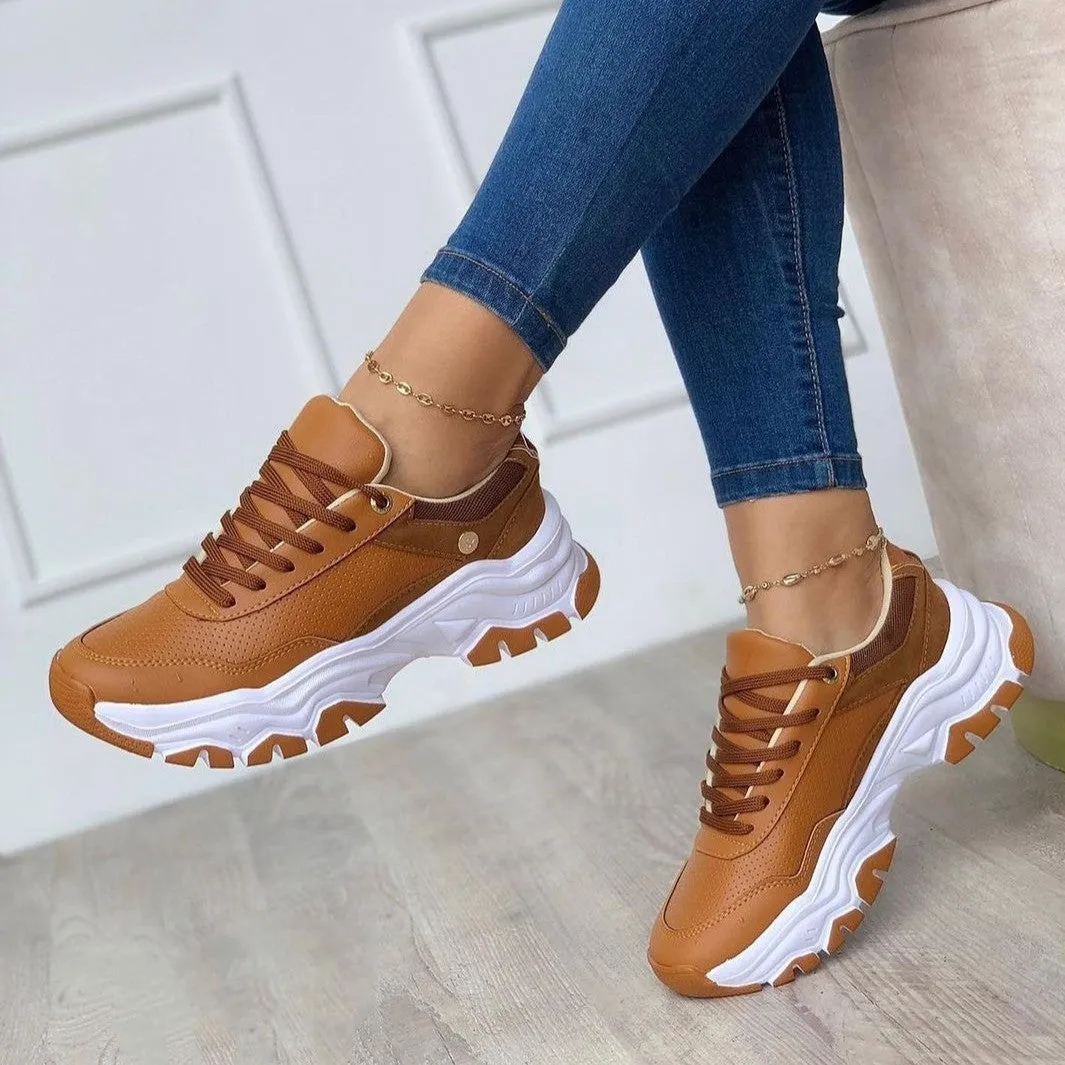 Women's Platform Lace-Up Shoes – Solid Color