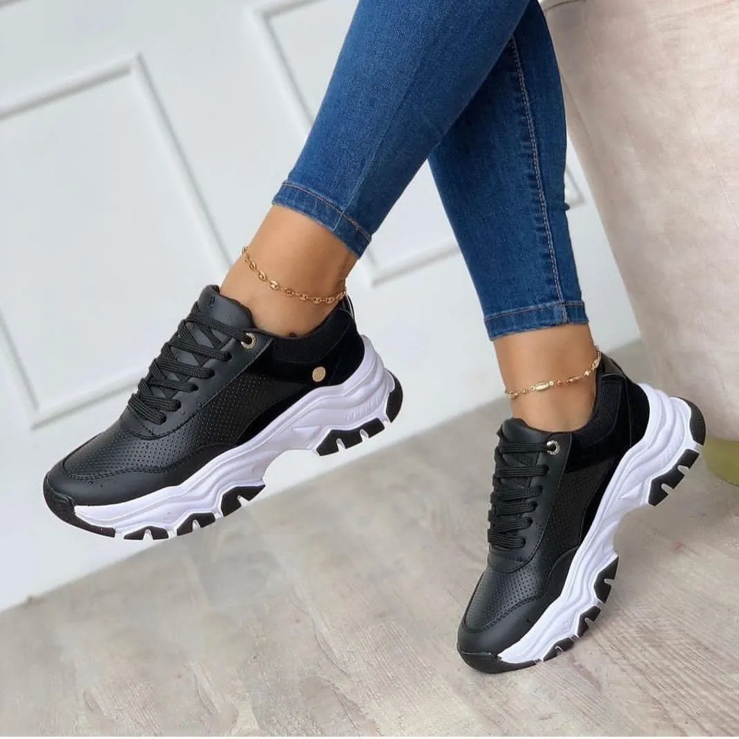 Women's Platform Lace-Up Shoes – Solid Color