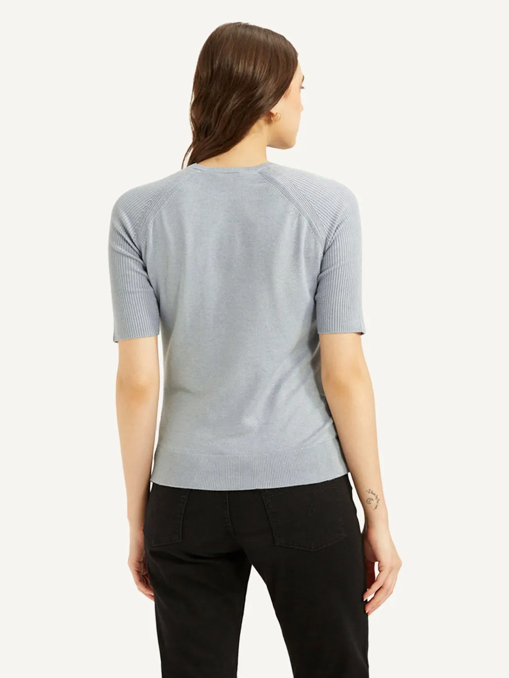 Women's Solid Greyish-Blue Crew Neck Top