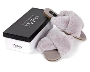 Women's The Adela Mule Hard Criss-Cross Faux Fur Sole Slippers