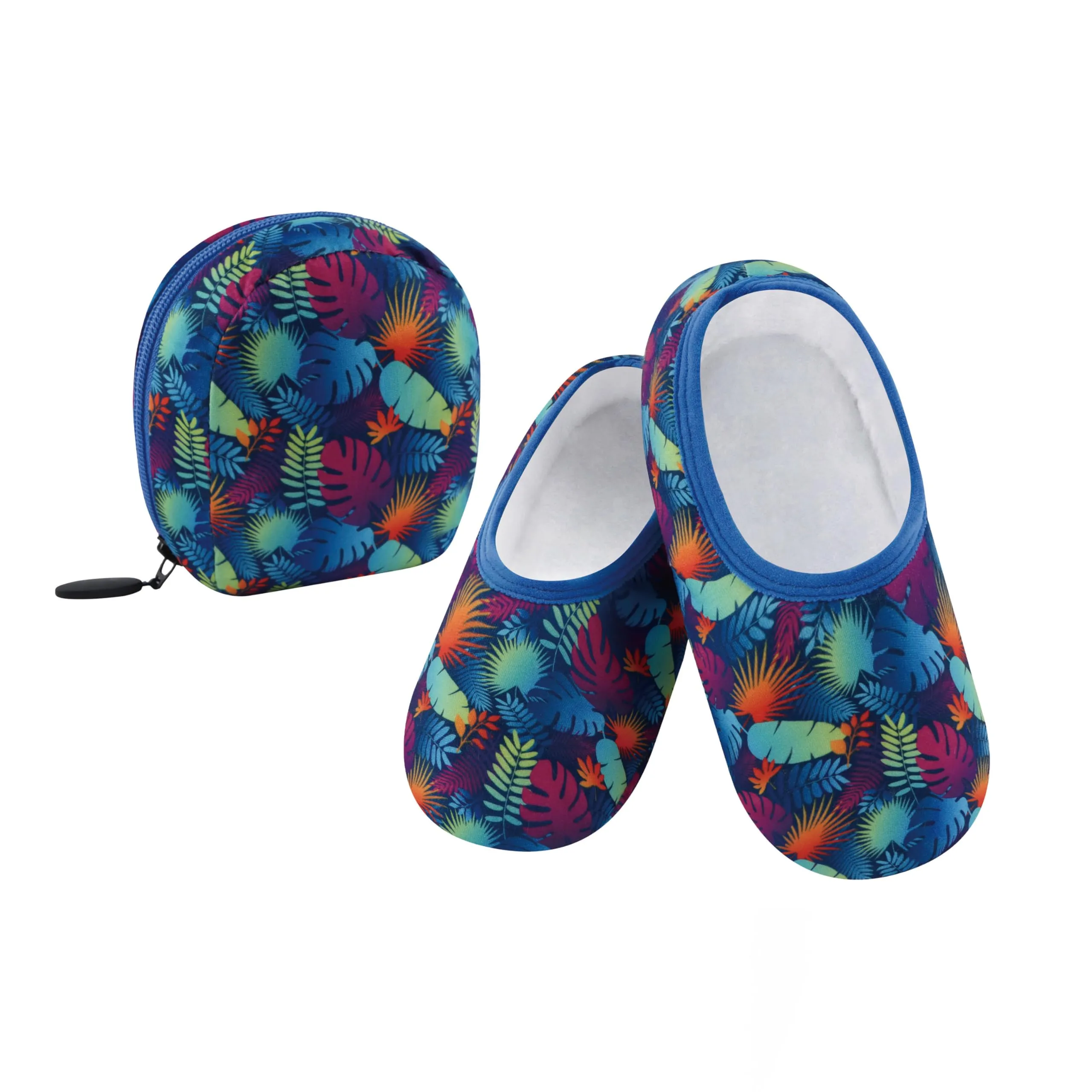 Womens Tropical Leaves Skinnies With Travel Pouch Slippers